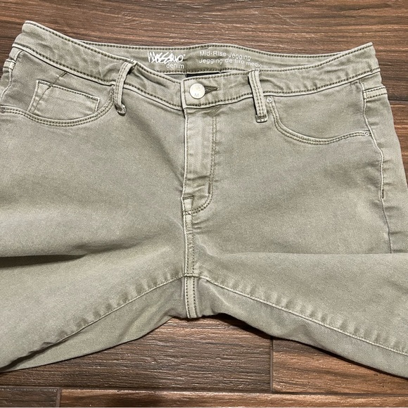 Mossimo Womens Size 8 / 29 R Stretch Distressed Mid Rise Olive Grey Jeggings - Picture 4 of 7